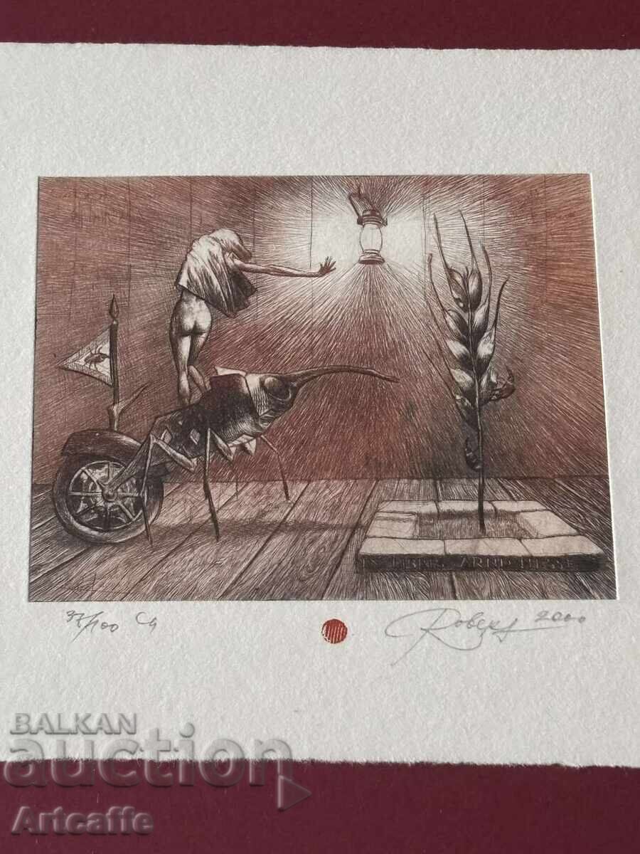 Auction  Robert Baramov - colored etching, signed, 2000, frame