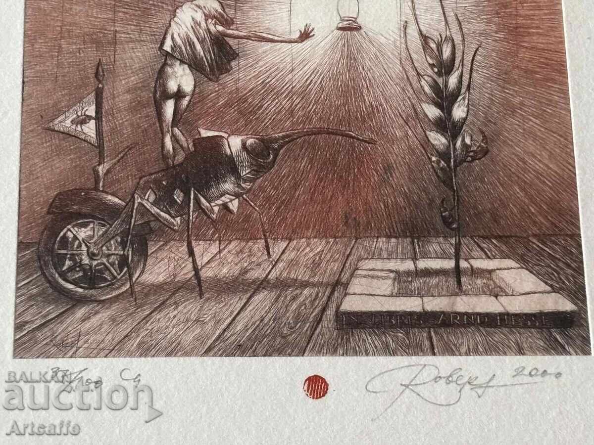 Delivery of Robert Baramov - colored etching, signed, 2000, frame
