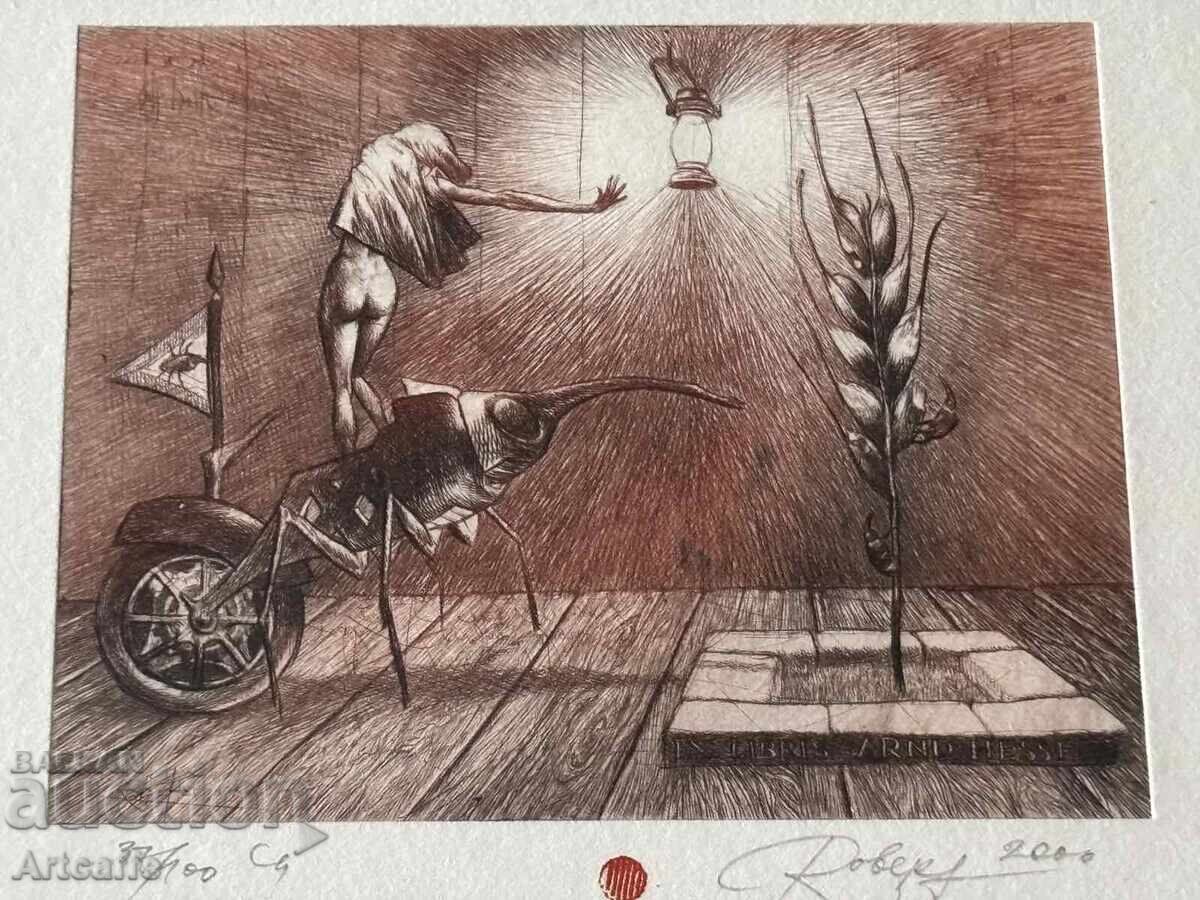 Robert Baramov - colored etching, signed, 2000, frame - 5
