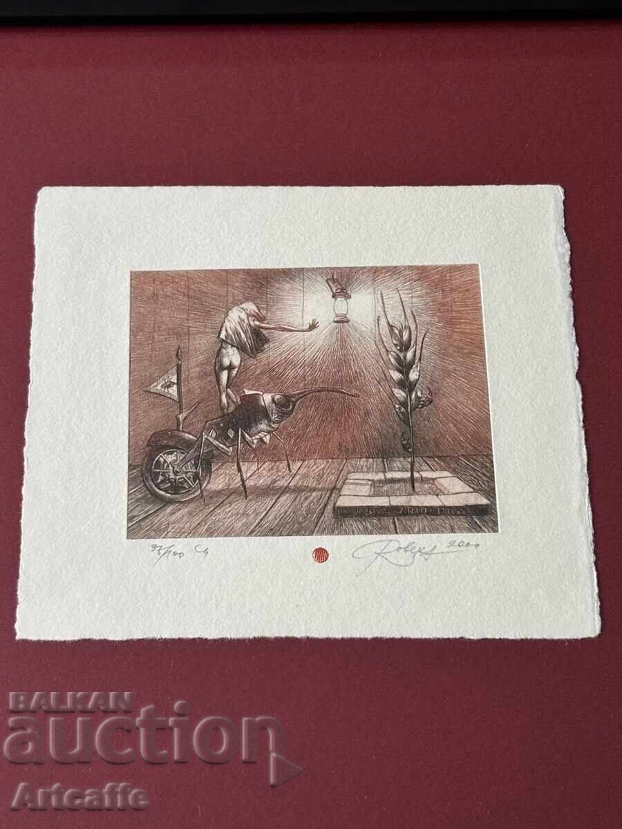 Robert Baramov - colored etching, signed, 2000, frame - 6