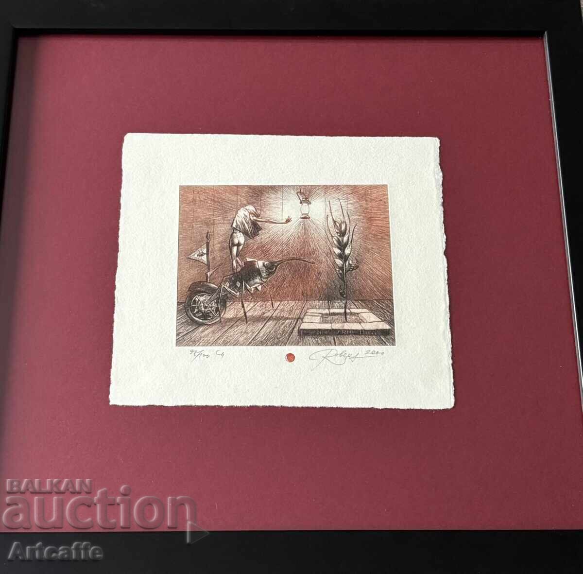Robert Baramov - colored etching, signed, 2000, frame