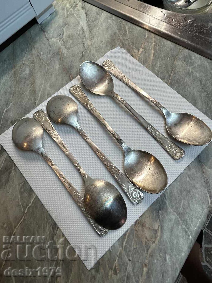 Дълбоко посребрени руски лъжици - 6 броя - 6