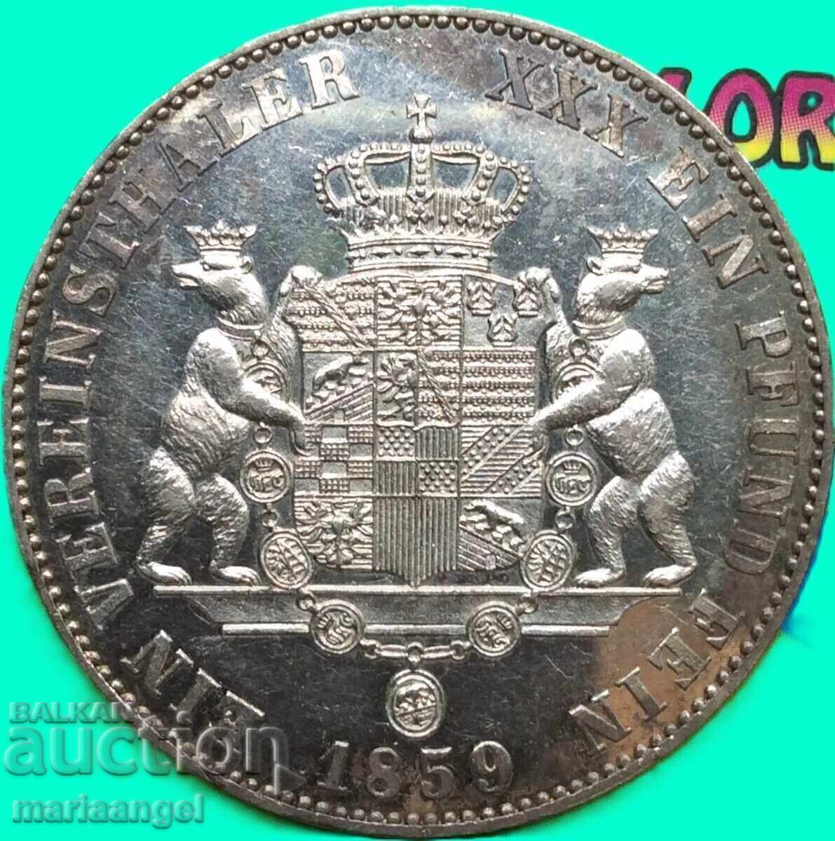 Анхалт Бернбург 1 Талер 1859 Александър Карл PROOF-like Ag - 6
