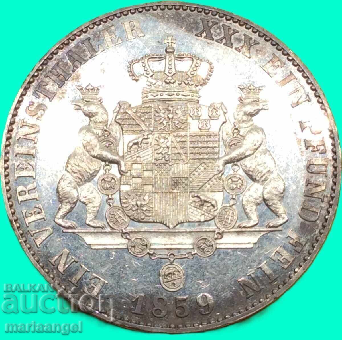 Анхалт Бернбург 1 Талер 1859 Александър Карл PROOF-like Ag