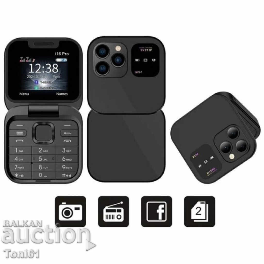 Аукцион Сгъваем мобилен телефон i16 Pro – 2 SIM, камера, фенерче, FM