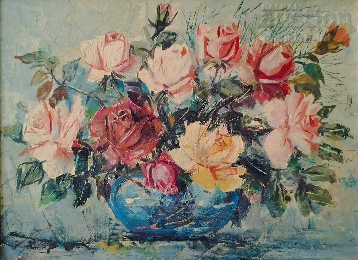Painting, vase with flowers, artist Iv. Duchev, 1970s. with price € 180.00 | 352.05 BGN