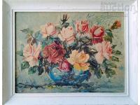Painting, vase with flowers, artist Iv. Duchev, 1970s.