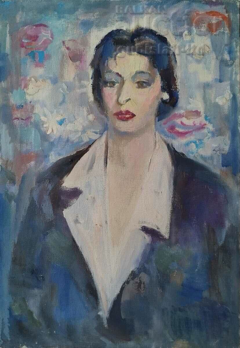 Картина, дамски портрет, худ. Д. Македонски (1914-1993)