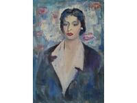 Картина, дамски портрет, худ. Д. Македонски (1914-1993)