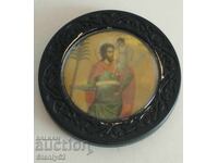 Mini iconă rotundă cu Iisus Hristos cu diametrul de 3,5 cm