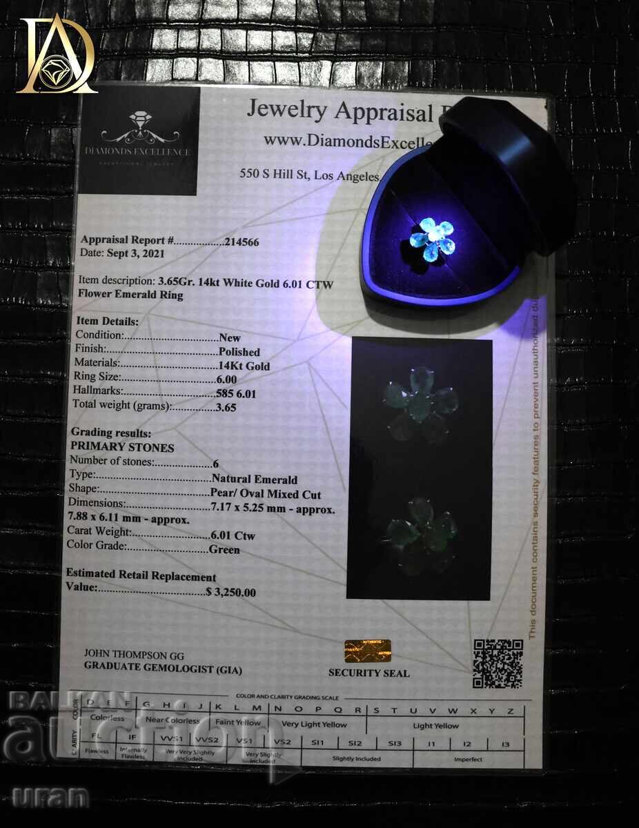 Inel nou din aur, model floare, cu smaralde naturale de 6,01 ct - 5 Inel nou din aur, model floare, cu smaralde naturale de 6,01 ct - 5