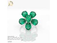 Inel nou din aur, model floare, cu smaralde naturale de 6,01 ct