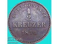 1/2 кройцер 1870 Вюртемберг Германия Карл - рядък