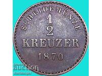 1/2 кройцер 1870 Вюртемберг Германия Карл - рядък