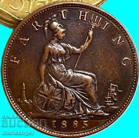 1/4 penny 1885 Marea Britanie 1 farthing tânără Victoria bronz - 5