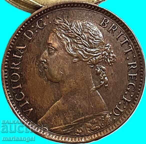 1/4 penny 1885 Marea Britanie 1 farthing tânără Victoria bronz - 6