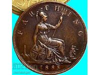 1/4 penny 1885 Marea Britanie 1 farthing tânără Victoria bronz