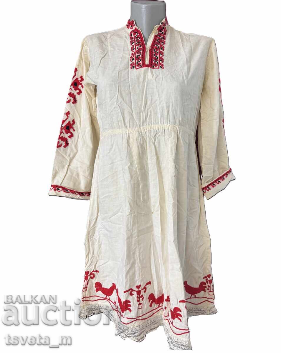Cotton women's shirt with handmade embroidery folk costume