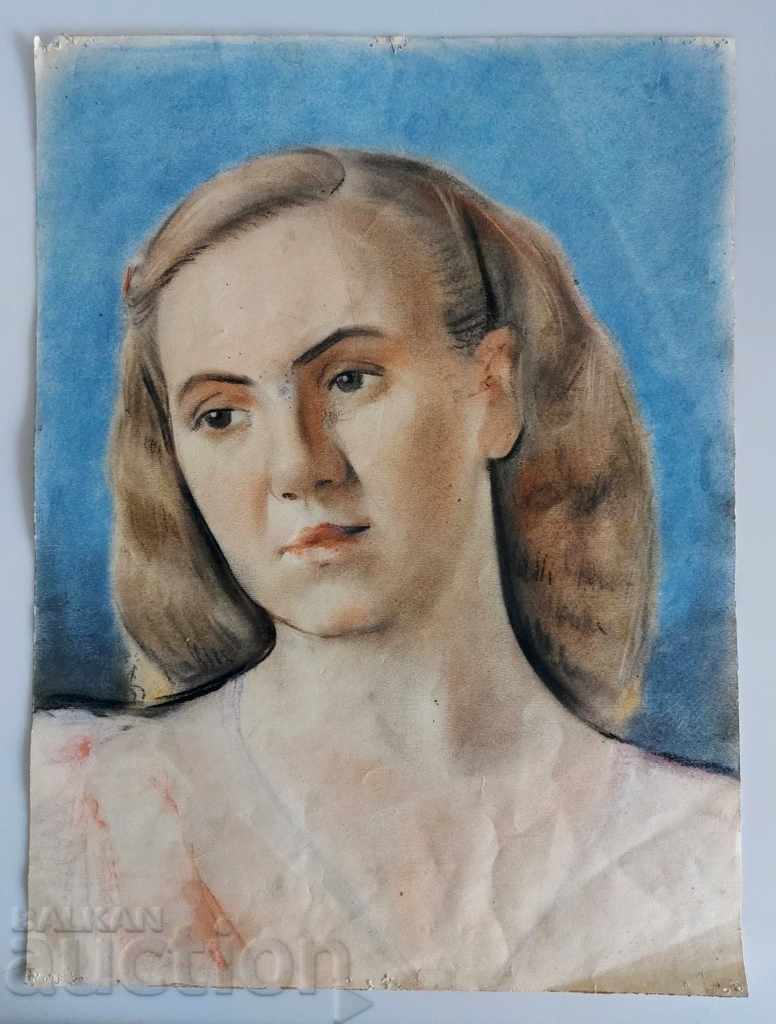 REGATUL BULGARIEI TABLOU VECHI PORTRET FEMEIE ACUARELĂ REGATUL BULGARIEI TABLOU VECHI PORTRET FEMEIE ACUARELĂ