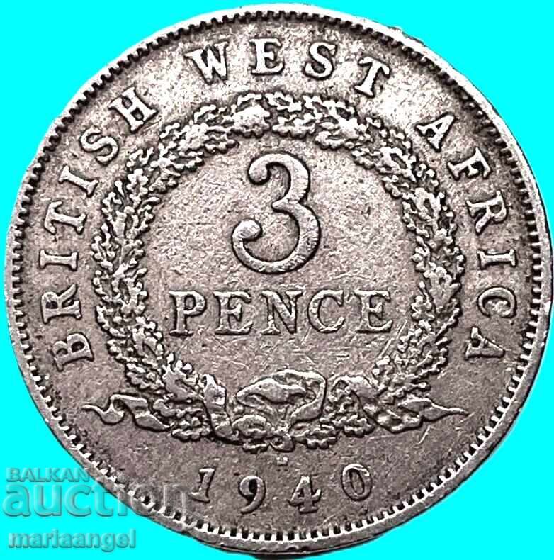 Licitație 3 Pence 1940 Africa de Vest George VI