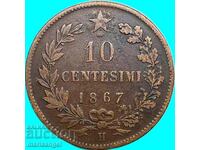 10 чентесими 1867 Италия 30мм Н - Бирмингам Виктор Емануил