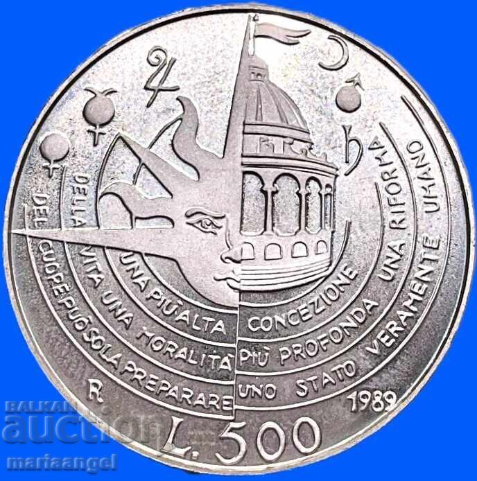 500 Λίρες 1989 Ιταλία UNC PROOF Καμπανέλλα ασήμι με τιμή € 41.00 | 80.19 BGN