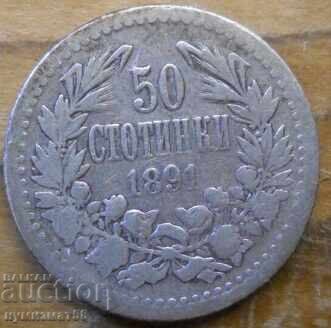 50 Stotinki 1891 - Bulgaria (Silver)