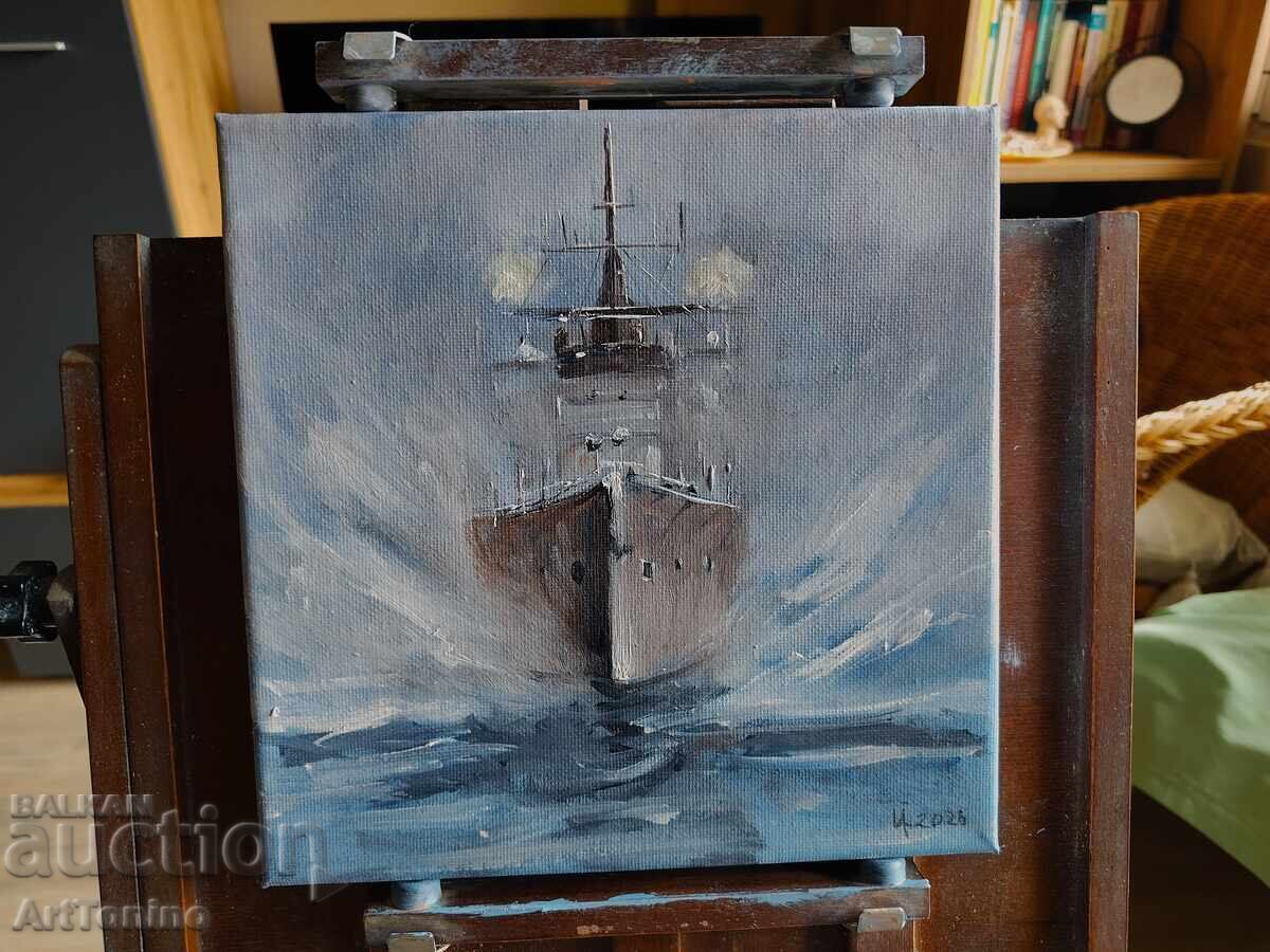 Oil painting-Seascape-Warship-Liner-A.Y with price € 0.01 | 0.02 BGN