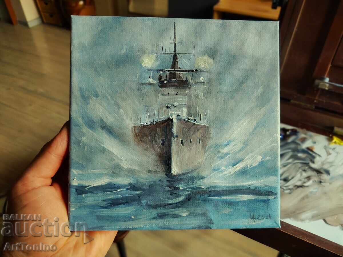 Delivery of Oil painting-Seascape-Warship-Liner-A.Y