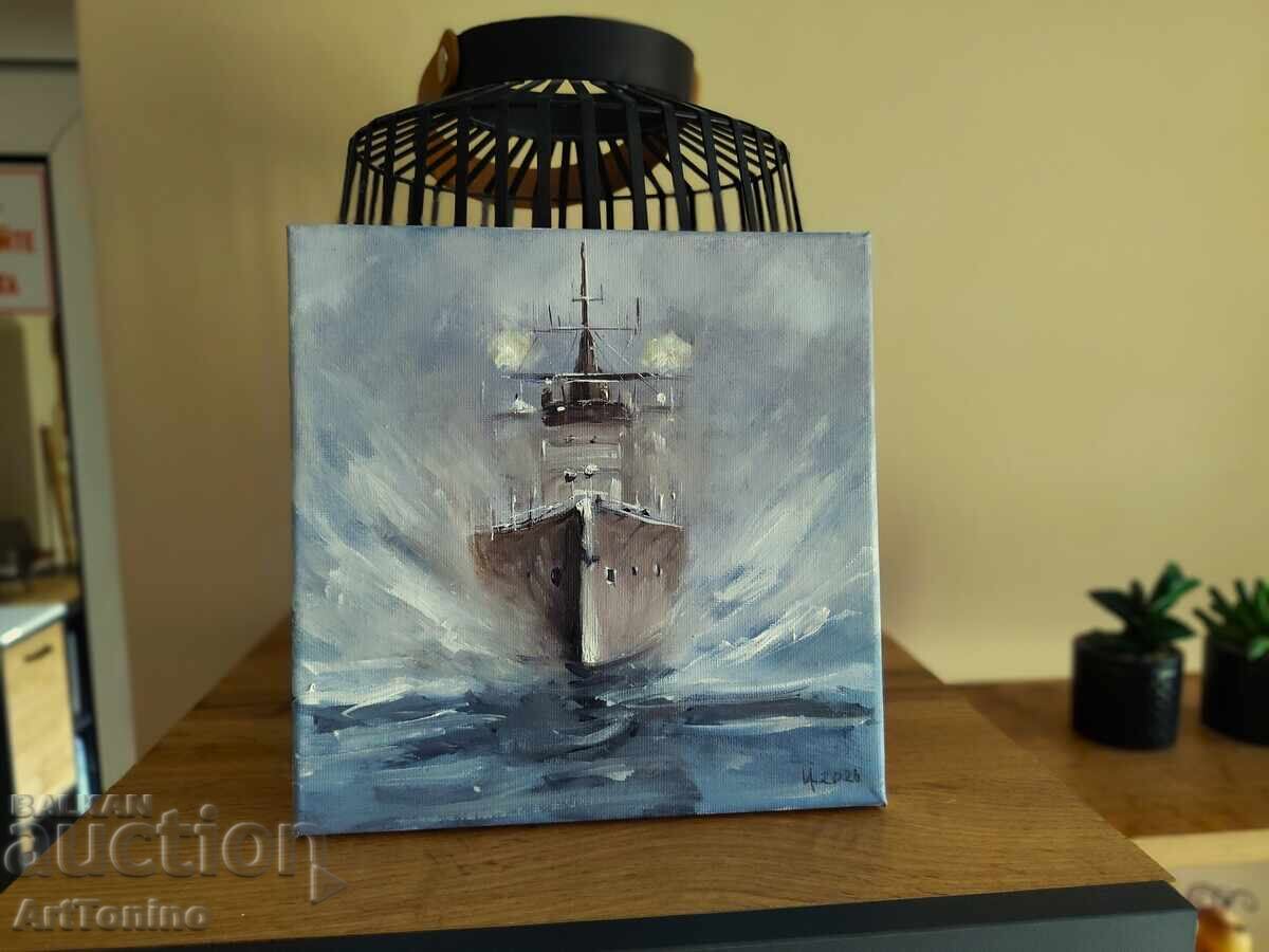 Oil painting-Seascape-Warship-Liner-A.Y - 6
