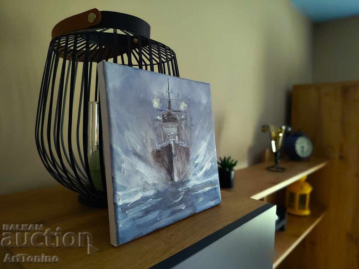 Oil painting-Seascape-Warship-Liner-A.Y - 7