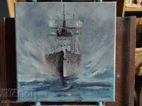 Oil painting-Seascape-Warship-Liner-A.Y