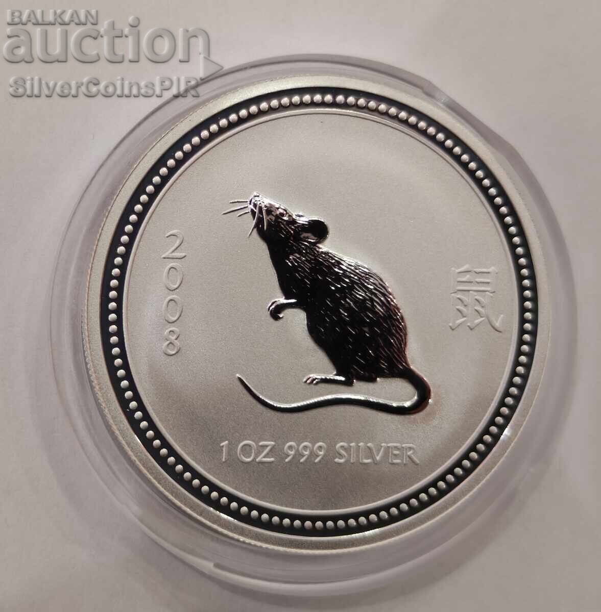 Сребро 1 oz Годината на Мишката 2008/2007 Лунар Австралия Сребро 1 oz Годината на Мишката 2008/2007 Лунар Австралия
