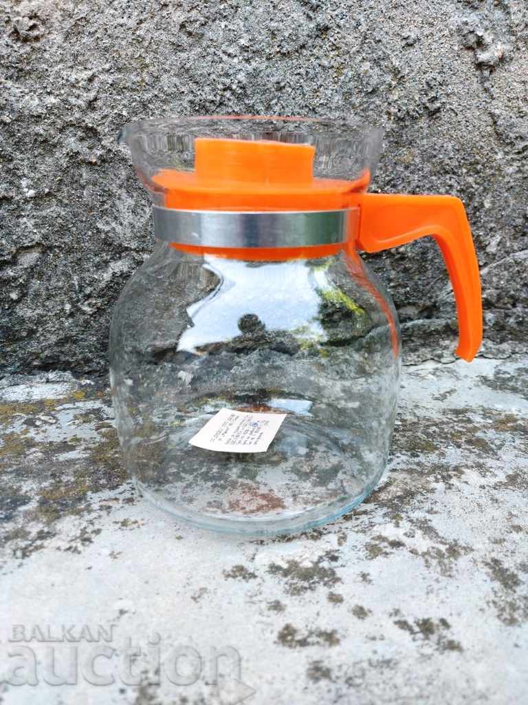 CANĂ DIN STICLĂ DIN PERIOADA SOCIALISTĂ 1986 PENTRU BĂUTURI RECI, REZISTENTĂ, 1,5 LITRI, NOUĂ - 6