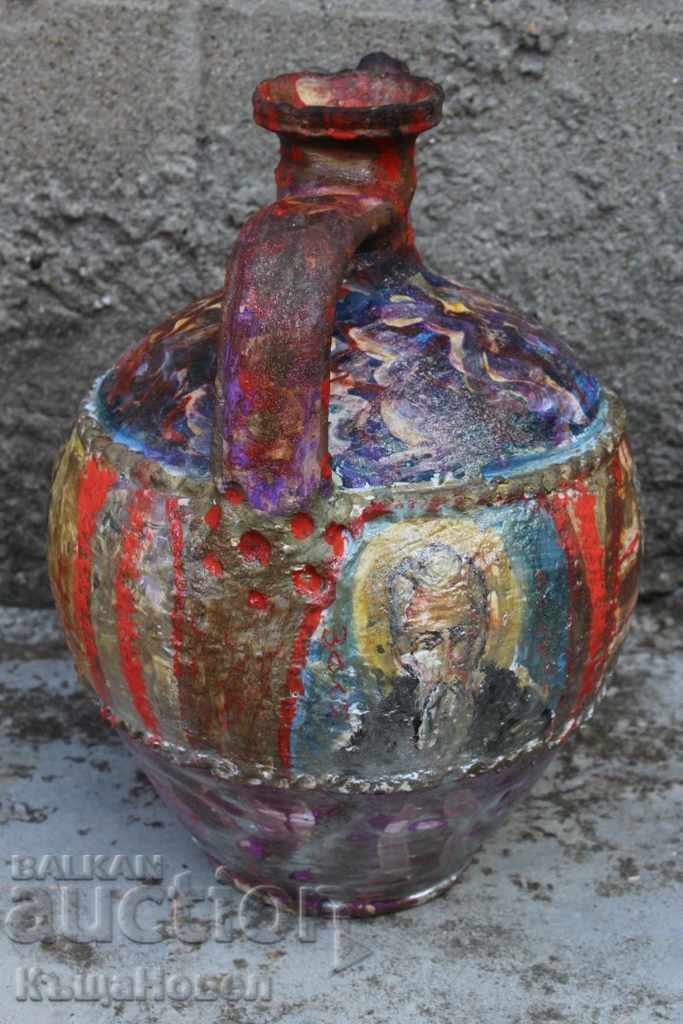 СТАРА РЪЧНО РИСУВАНА ГОЛЯМА СТОМНА ДЕЛВА КРОНДИР ИКОНА ИСУС с цена € 85.00 | 166.25 лв.