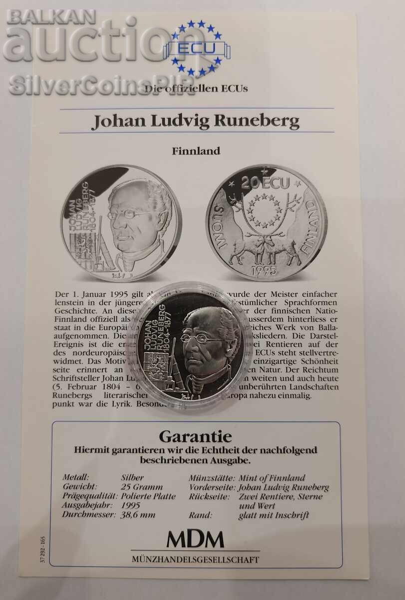 Argint 20 ECU Johan Rüneberg 1995 Finlanda cu preț € 0.01 | 0.02 BGN