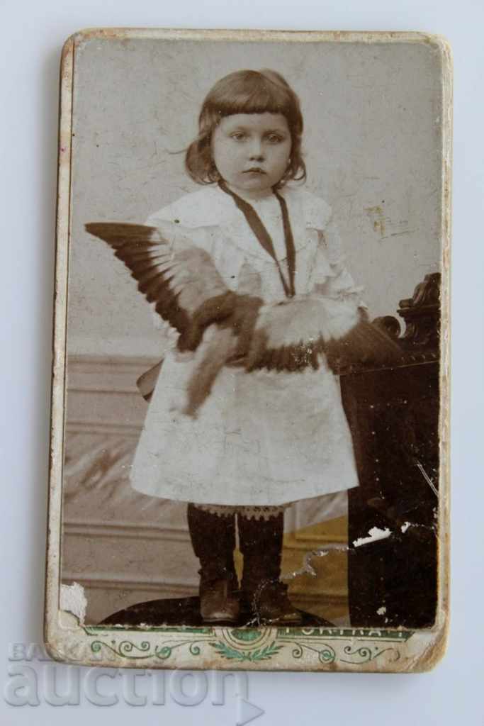 1900 FOTOGRAFIE CARTON PORTRET COPIL PORUMBEI PASĂRE COPII