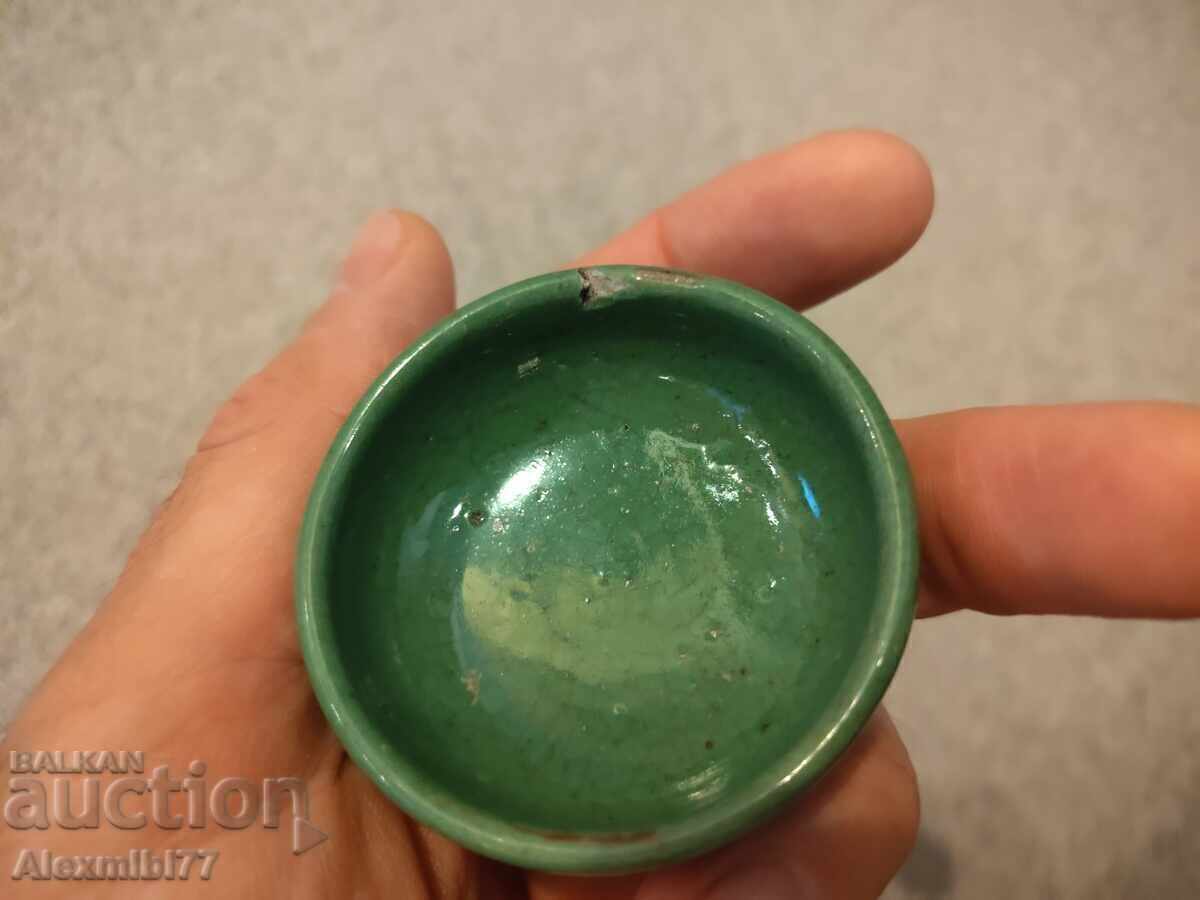Livrarea Meiji - ceșcuță veche japoneză din ceramică verde pentru sake - Japonia
