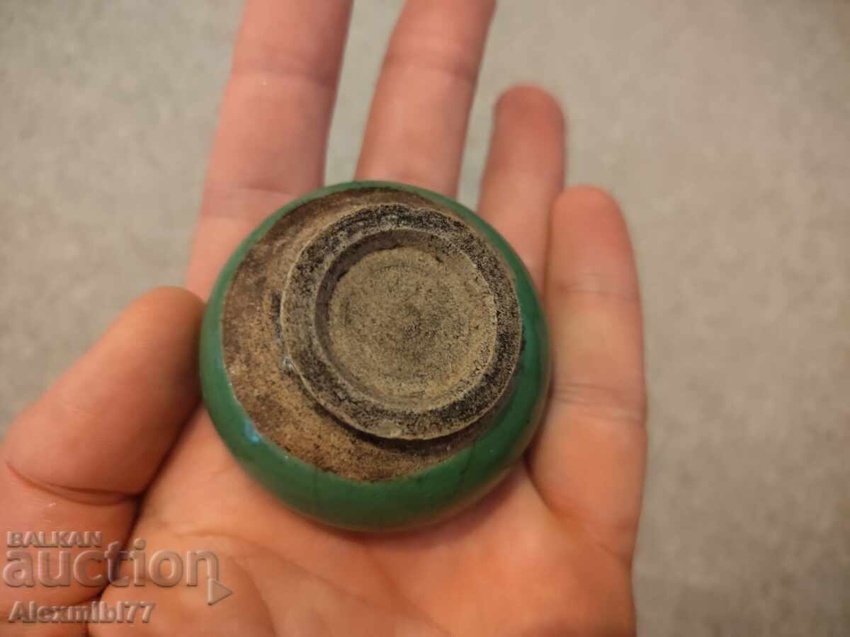 Meiji - ceșcuță veche japoneză din ceramică verde pentru sake - Japonia - 5