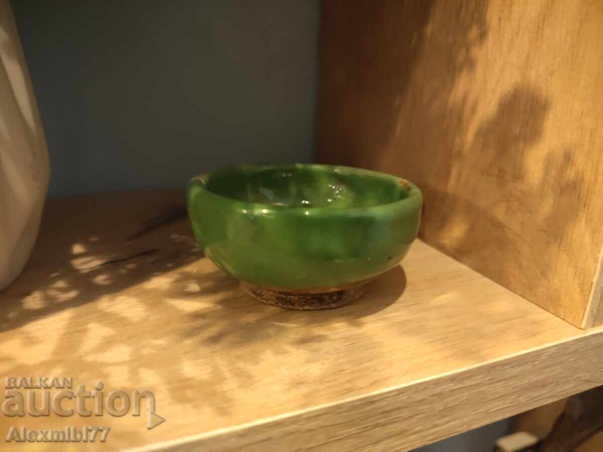 Meiji - ceșcuță veche japoneză din ceramică verde pentru sake - Japonia - 6