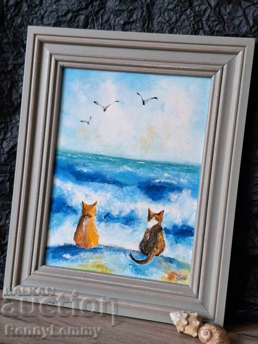 Pisici de mare, tablou în pastel, original cu preț € 35.00 | 68.45 BGN