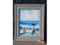 Pisici de mare, tablou în pastel, original