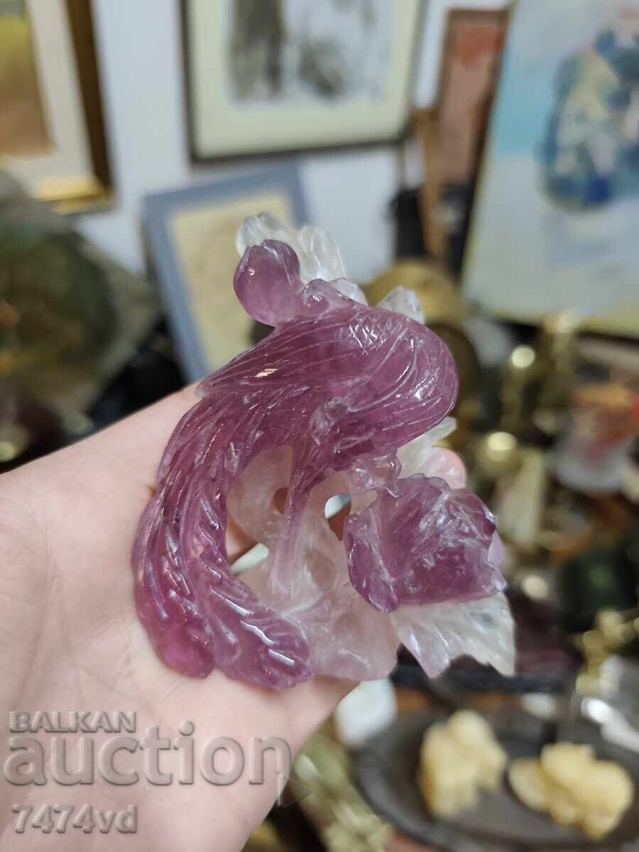 Figurină Phoenix sculptată manual din ametist și cristal Figurină Phoenix sculptată manual din ametist și cristal