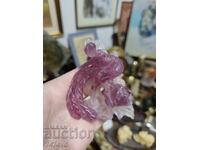 Figurină Phoenix sculptată manual din ametist și cristal