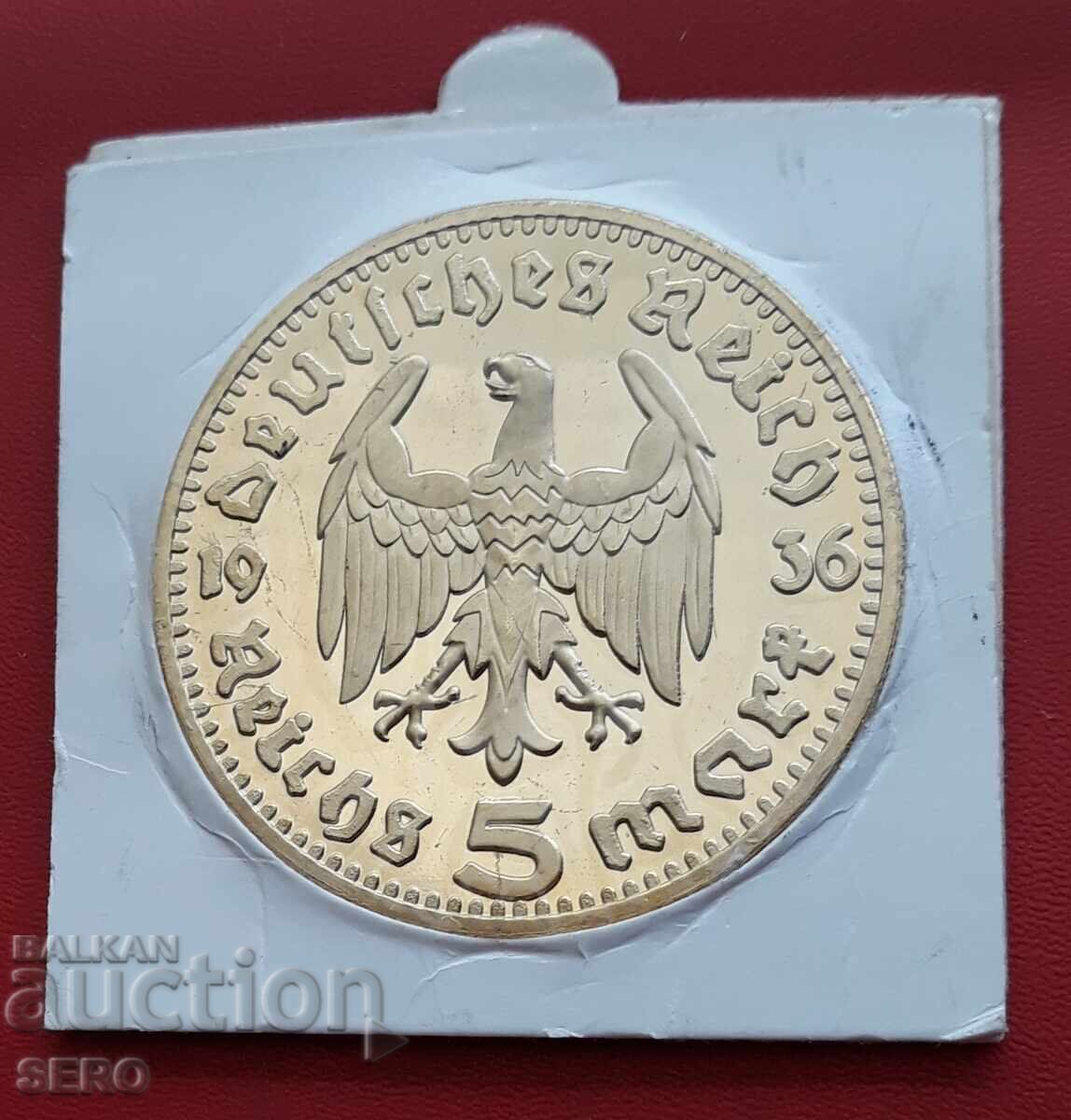 Медал-Германия-реплика на 5 марки 1936-позлатена с цена € 6.01 | 11.75 лв.