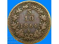 5/10 Kreuzer 1864 jumătate vândut Austria către Italia - RAR