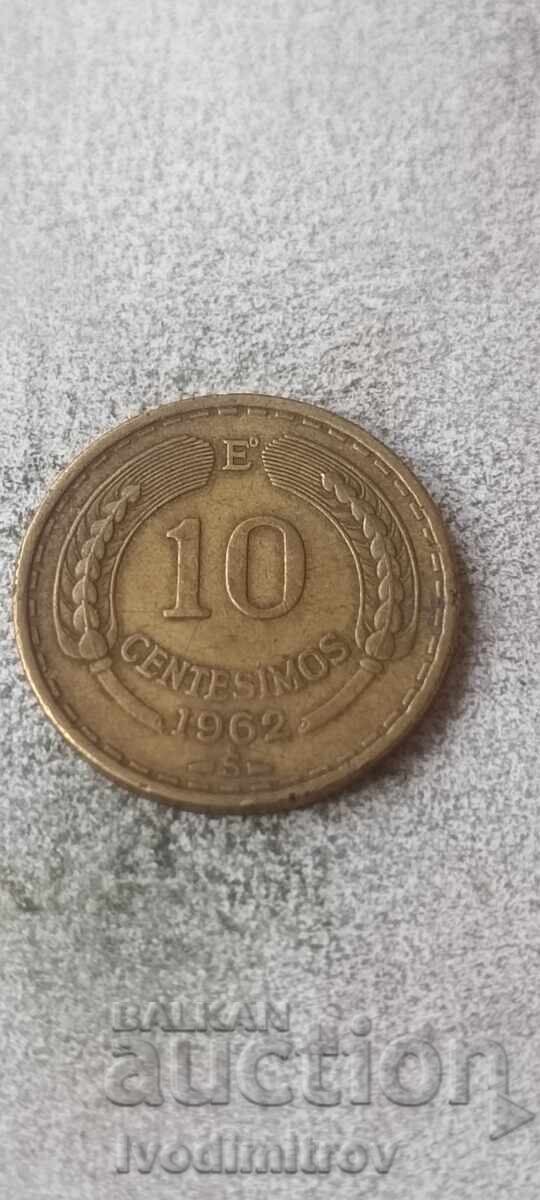 Чили 10 сентимос 1962