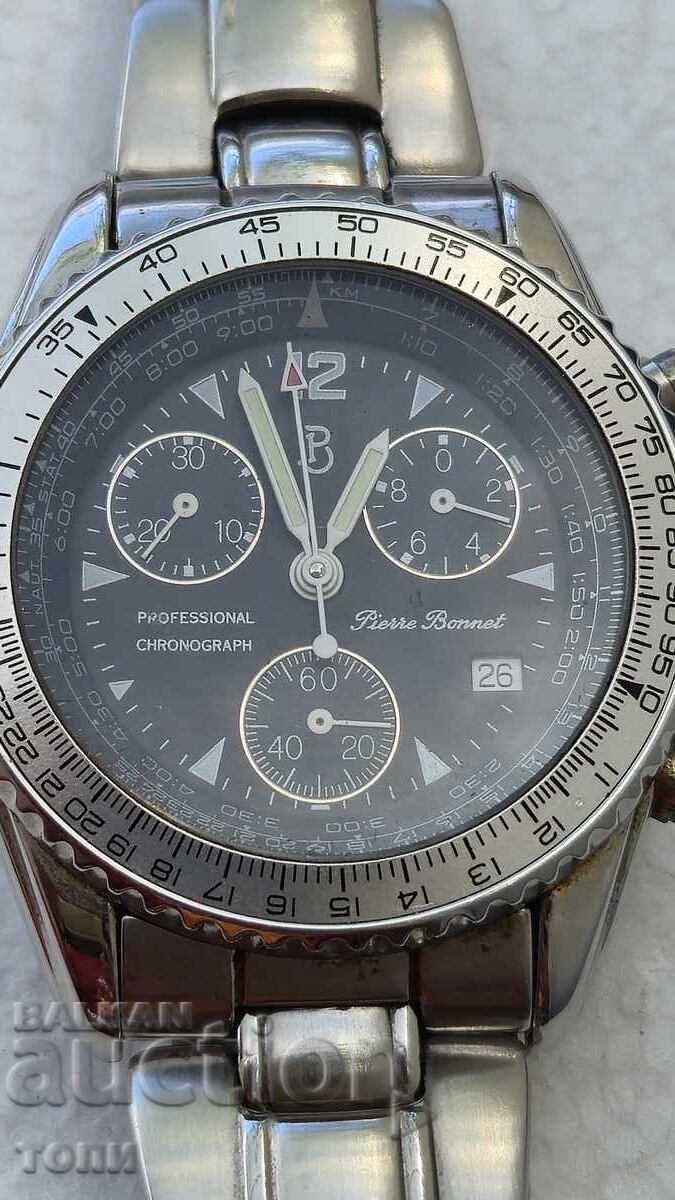 Auction PIERRE BONNET CHRONOGRAPH QUARTZ RARE WORKING NO WARRANTY Auction PIERRE BONNET CHRONOGRAPH QUARTZ RARE WORKING NO WARRANTY