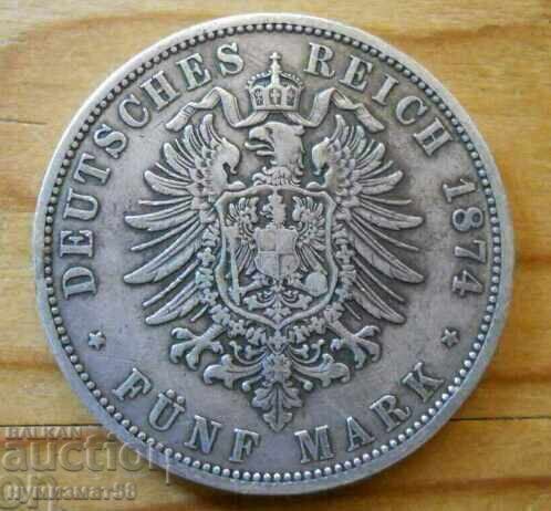 5 mărci 1874 (argint) - Prusia (A)