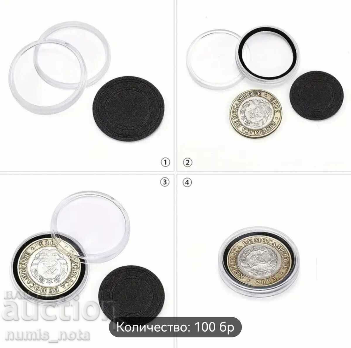 Cutie cu 100 capsule monede - până la 30 mm cu regulator /c cu preț € 17.90 | 35.01 BGN